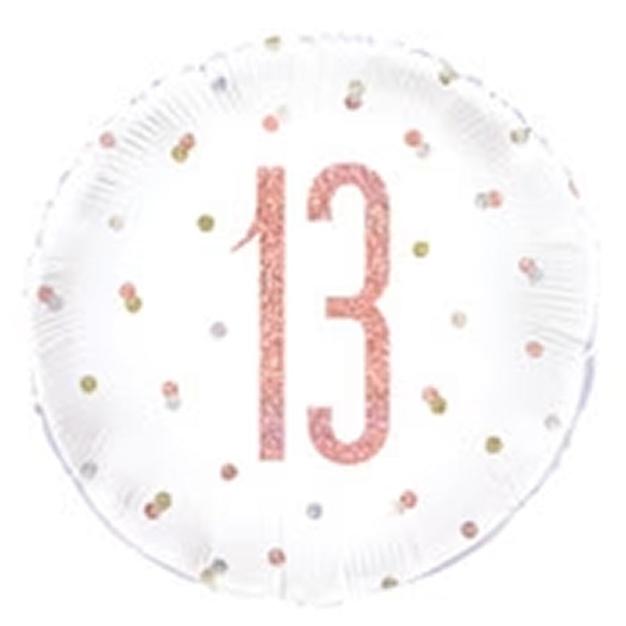 Rose Gold "13" 45cm (18") Foil Balloons - Packaged