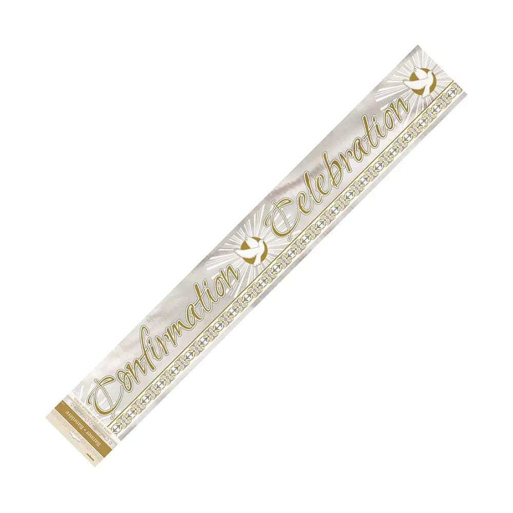 Radiant Cross "Confirmation Celebration" Gold &amp; Silver Foil Banner 3.65m (12')