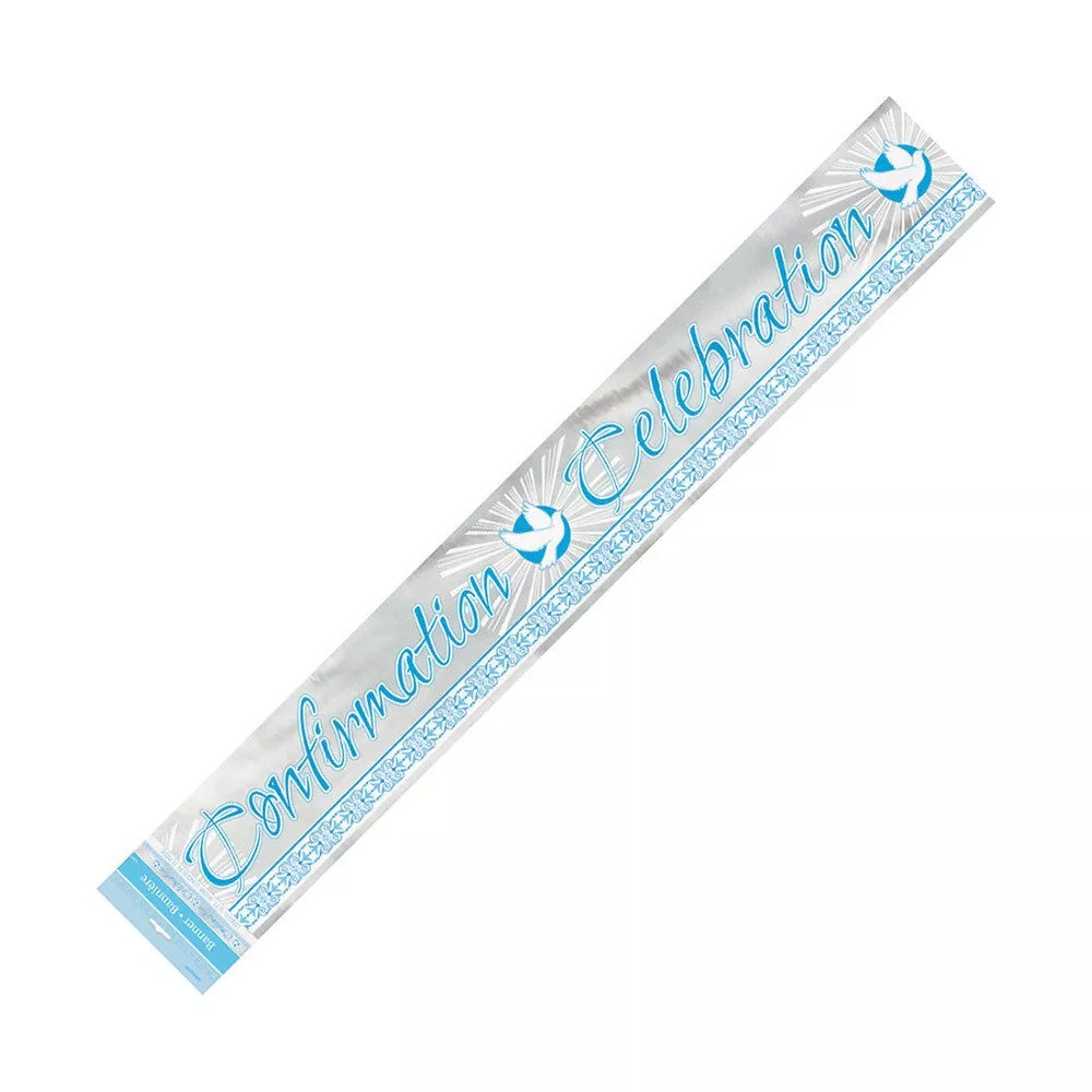 Radiant Cross "Confirmation Celebration" Blue Foil Banner 3.65m (12')
