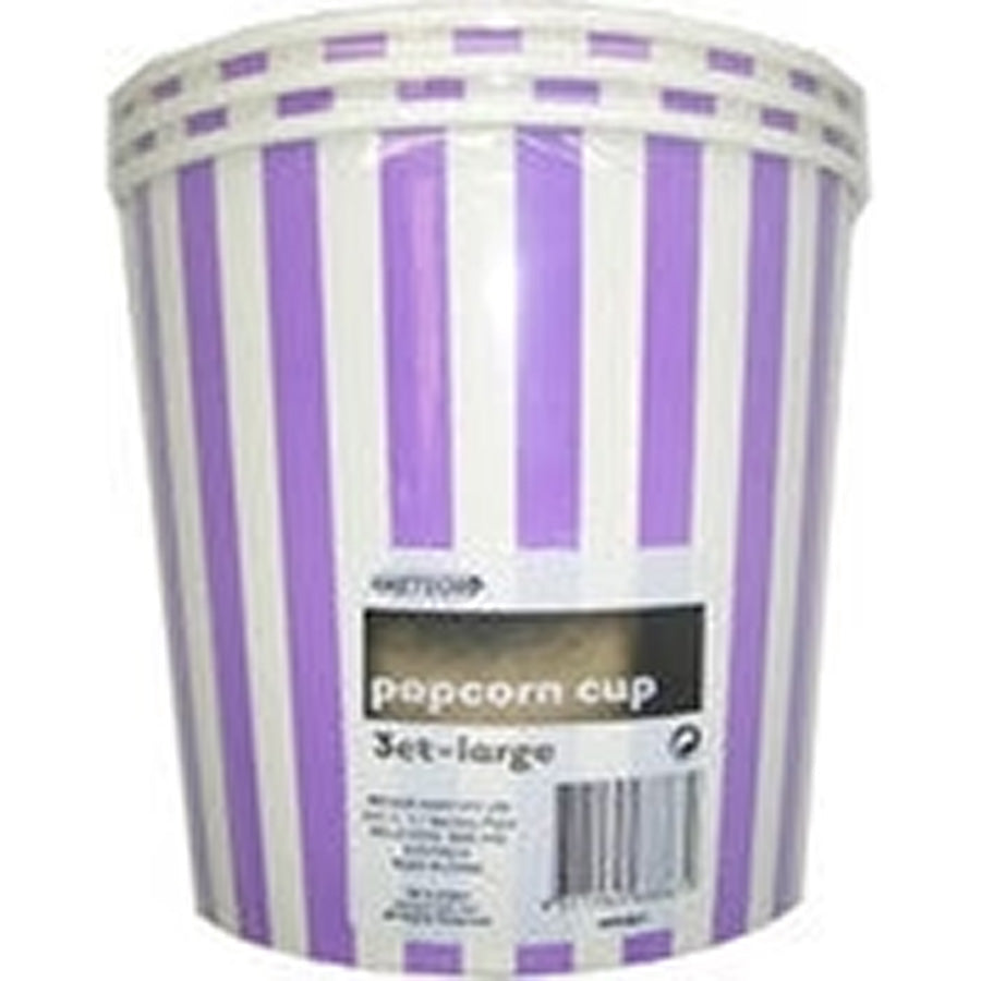 Stripes Pretty Purple 3 Paper Popcorn Cups - Large 2.5L (85oz) - H 160mm x W 180mm