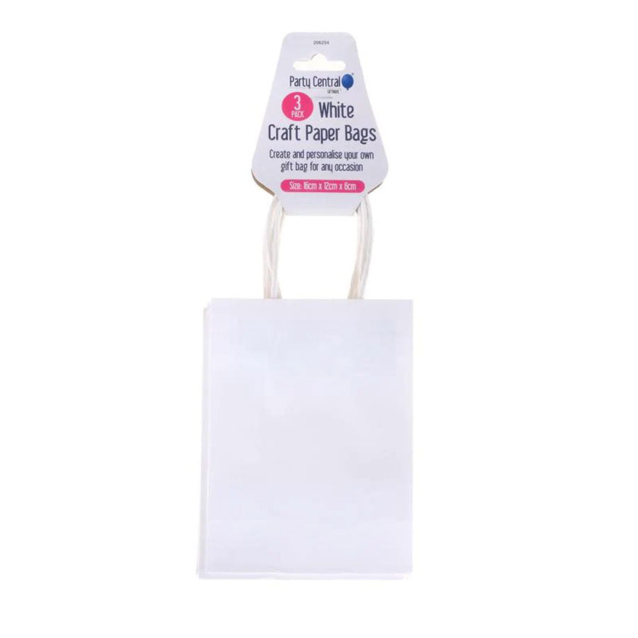Craft Paper Bags White 16cm x 12cm x 6cm 3pk