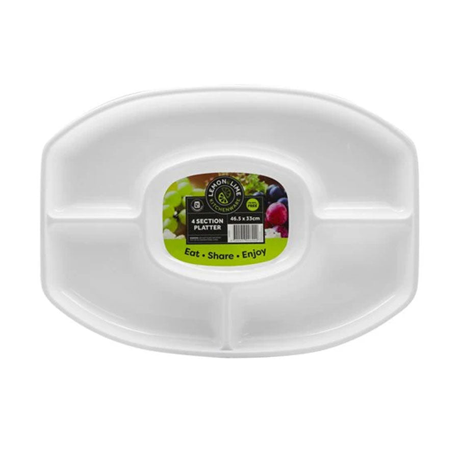 WHITE MELAMINE 4 SECTION PLATTER (46 x 33cm)